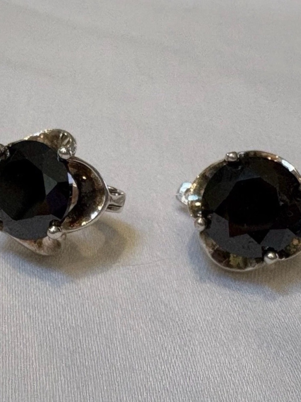 Silver-Tone Black Crystal Stud Earrings